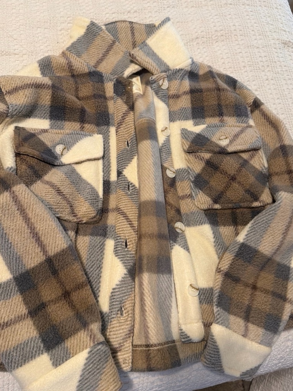 Woman’s plaid  Sherpa Jacket - Cream & Brown